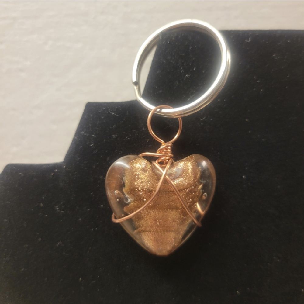 Handcrafted Silver, Copper, and Gold Glitter Heart Key Chain